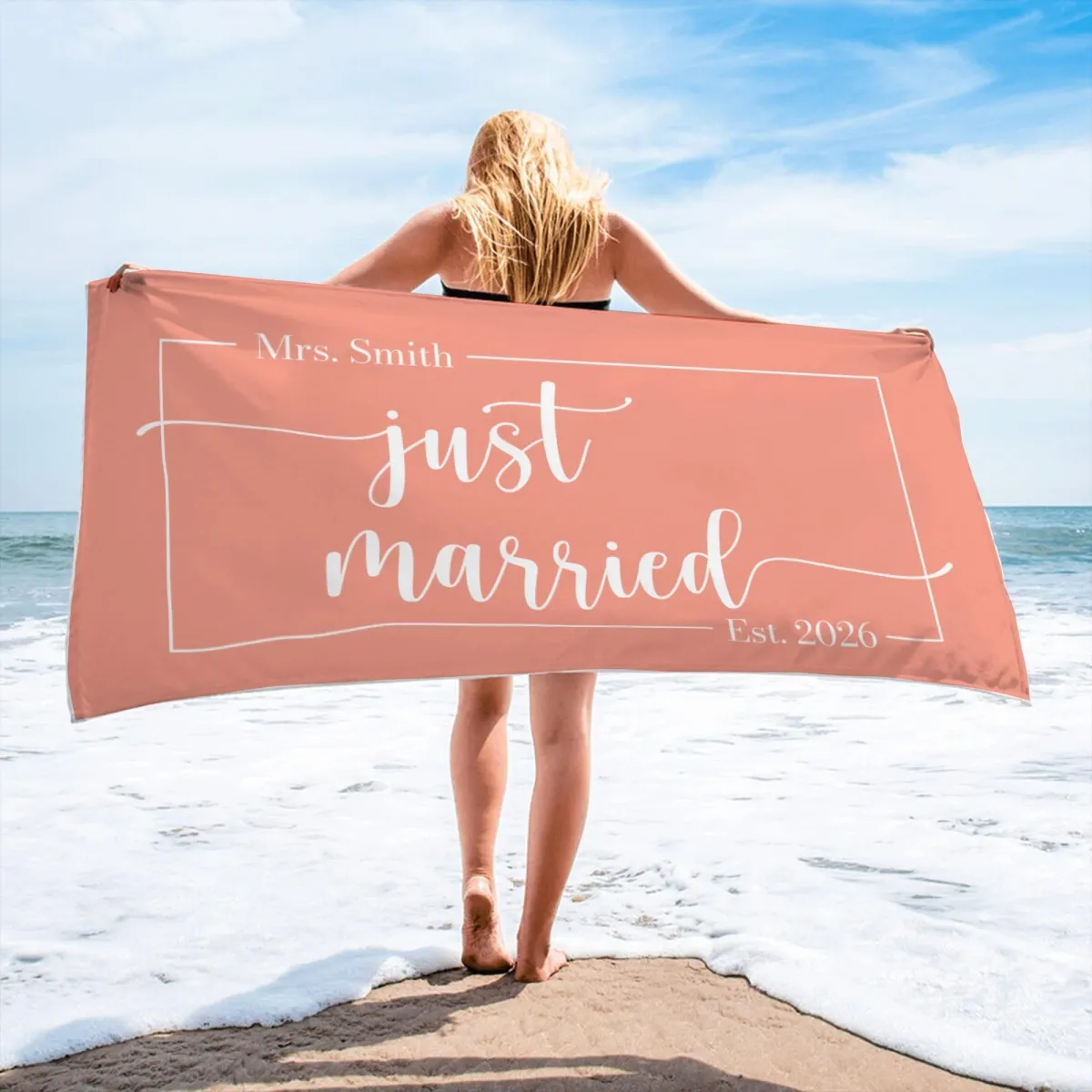 Just Married Beach Towel, His and Hers Newlywed Beach Towels, Custom Mr and Mrs Beach Towels, Personalized Honeymoon Gift,Bridal Shower Gift