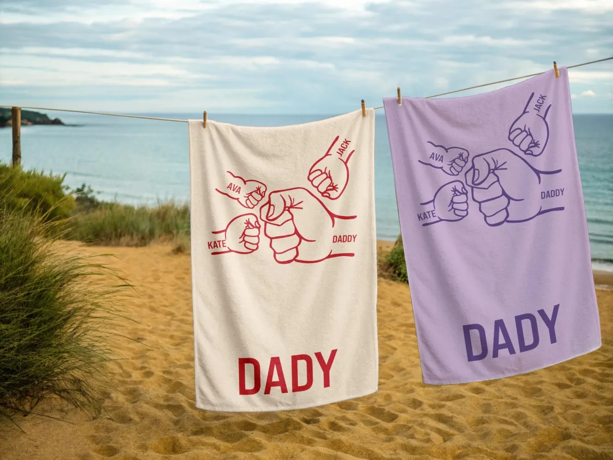 Custom Father's Day Beach Towel, Personalized with Kids' Names for Dad, Daddy, Papa, or Baba, Funny Gift from Children, Best Dad Ever