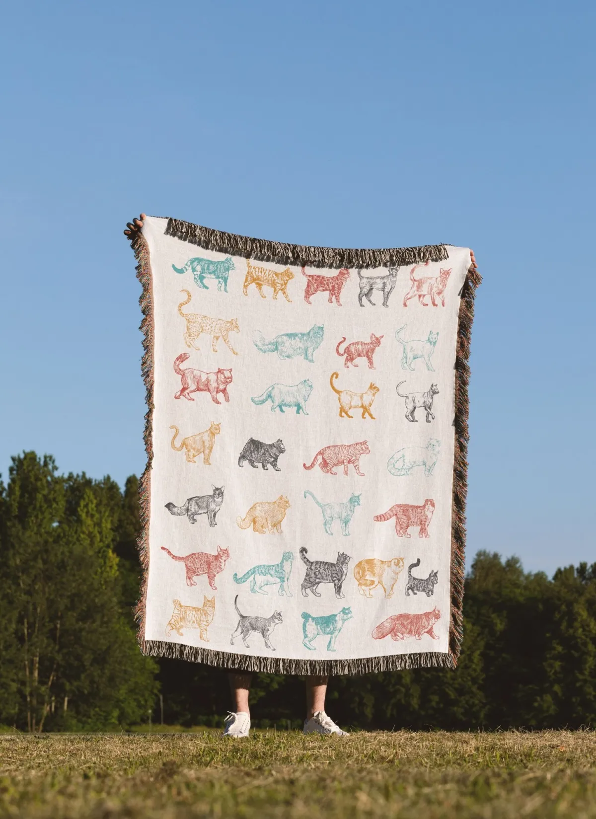 Cat Breeds Fringed Woven Blanket, Gift For Cat Lovers, Bohemian Animal Couch Throw, Present For Cat Mom/Cat Dad, Housewarming Gift