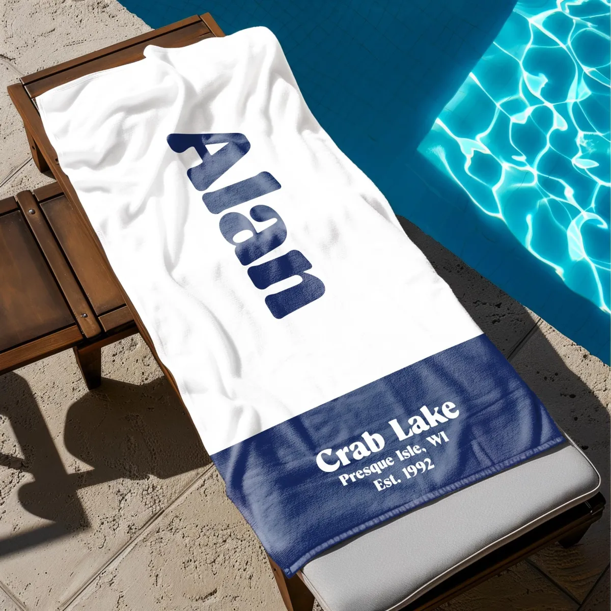 Custom Name and Text Beach Towel with Retro Font, Personalized Summer Camp Towels, Bachelorette Party Gift, Lake Beach House Towels