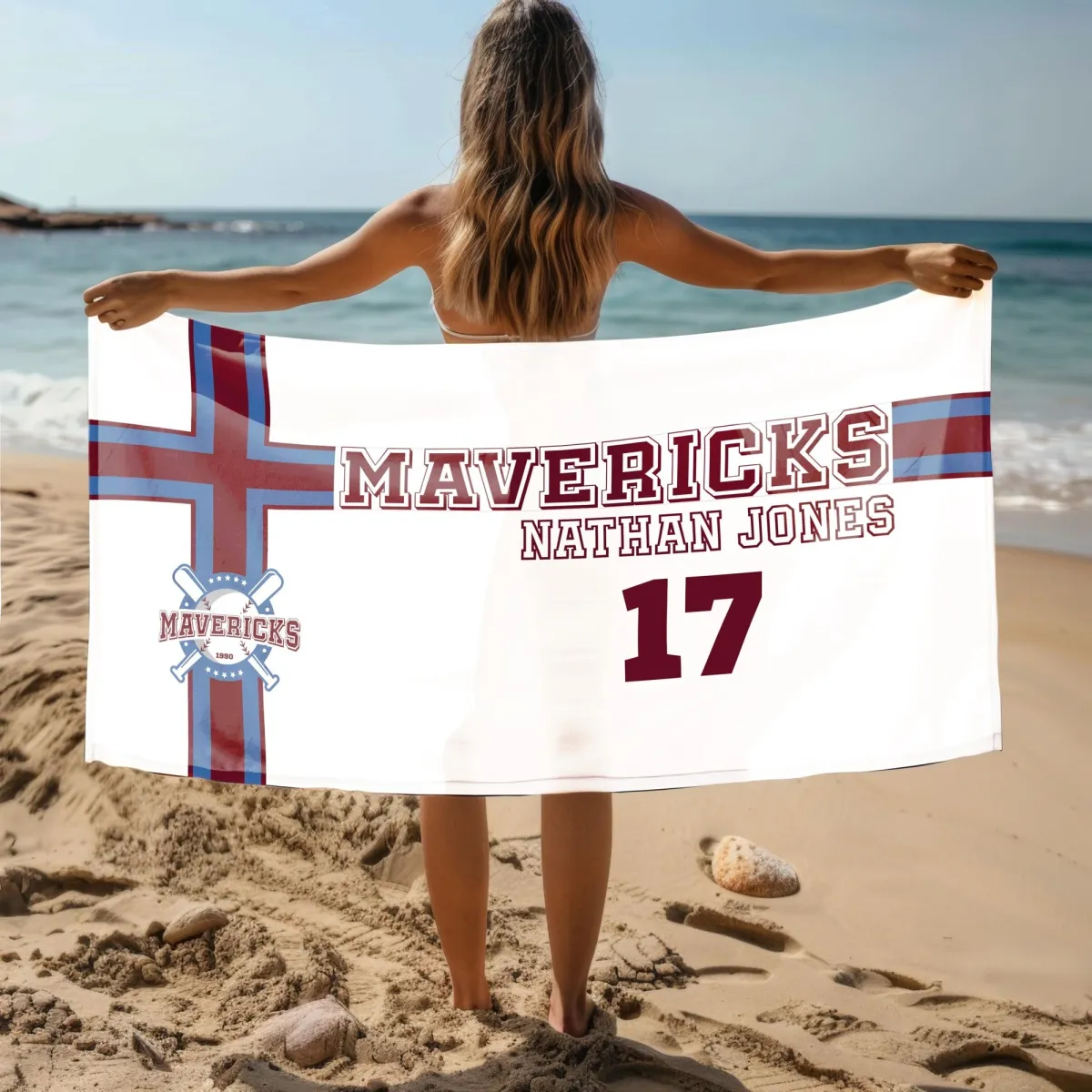 Custom Sports Team Beach Towel, School Colors Towel, School Team Pool Towels, Baseball Towel, Volleyball Towel, Football Towel, Soccer Towel