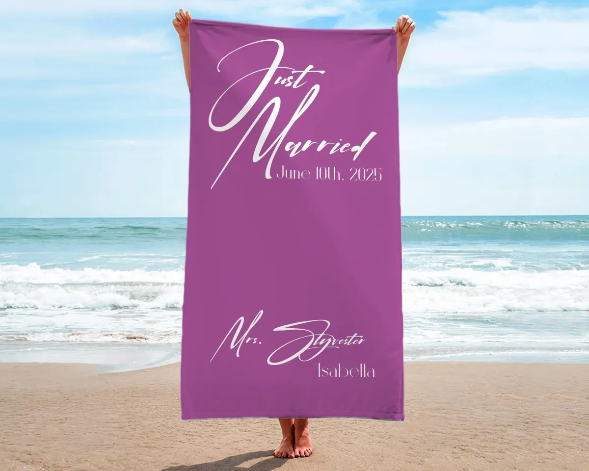 Just Married Beach Towel, Mr and Mrs Beach Towels, Personalized Honeymoon Beach Towels, His and Hers Newlywed Gift, Custom Wedding Gift