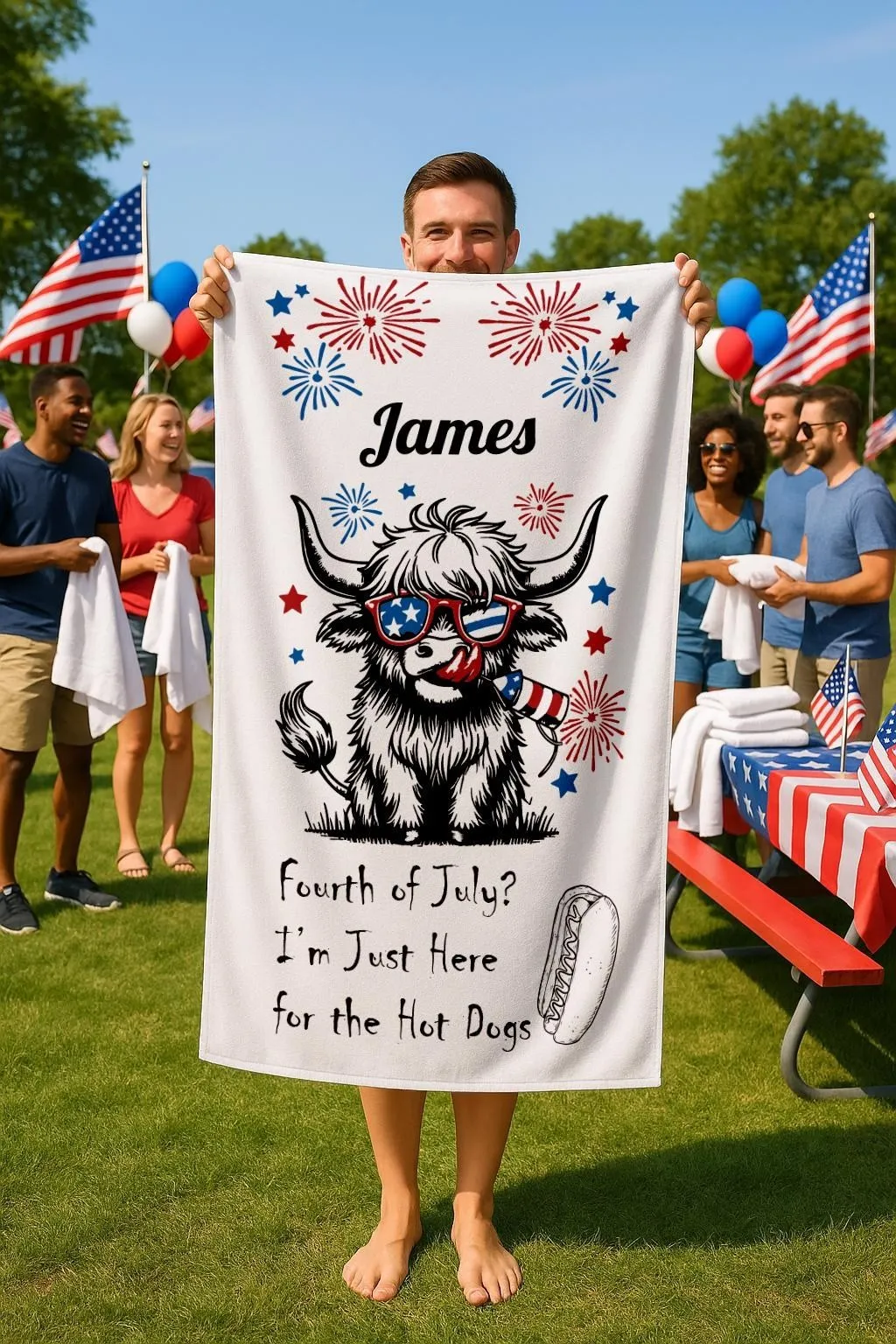 Personalized Patriotic Beach Towel, Custom 4th of July Towel for Independence Day, Red White Blue Gift with American Flag, Gift For American