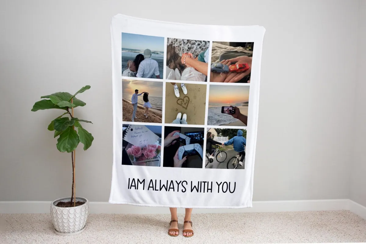 Custom Photo Blanket Collage with Text,Memorial Birthday Anniversary Gift,Personalized Picture Blanket, Couple Friend Gift,Christmas Grandpa