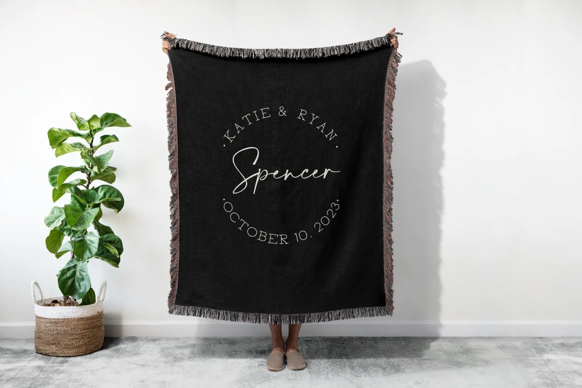 Personalized Last Name Woven Quilt, Wedding Anniversary Keepsake Gift, Christmas Gift For Couples, Engagement Gift, Custom Couch Throw