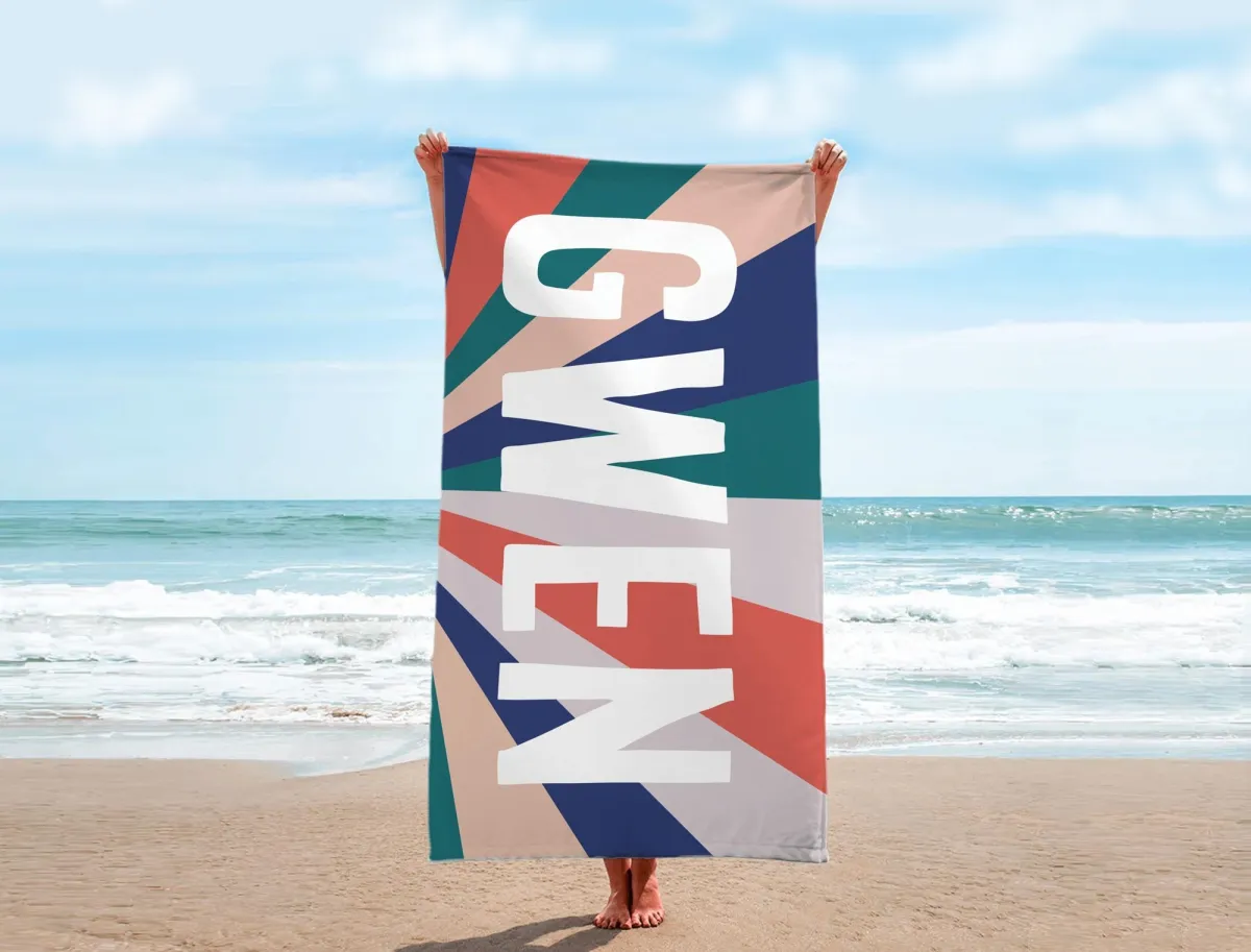 Personalized Beach Towel, Custom Name Towel, Retro Stripe Pool Towel, Bachelorette Gift, Vacation, Bridesmaid, Gift for Her