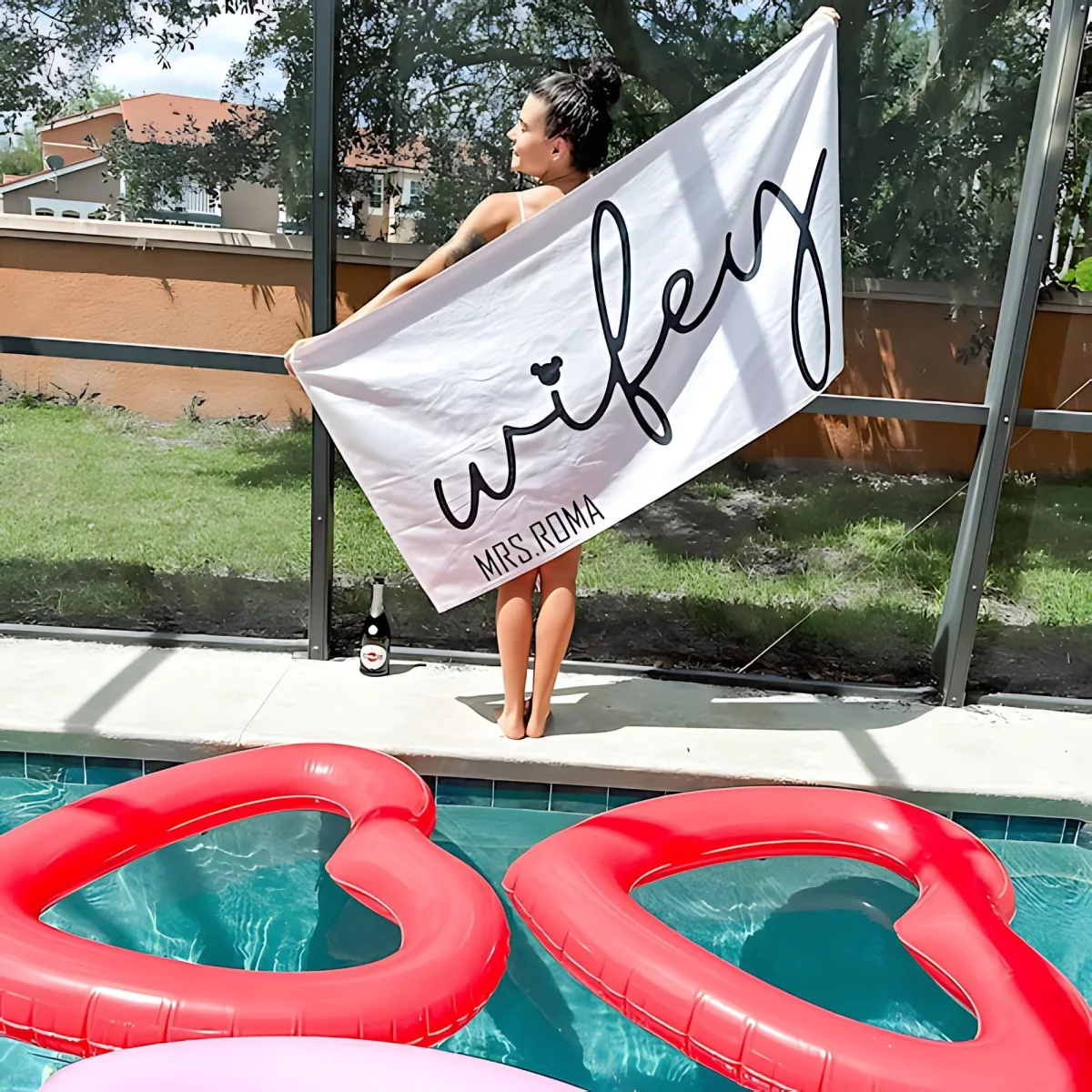 Wifey Hubby Custom Beach Towel, Bride Beach Towel, Personalized Beach Towel, Custom Beach Towel,Bachelorette Bride Beach Towel