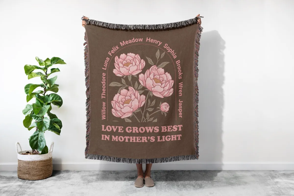 Personalized Mother’s Day Gift, Custom Name Woven Wall Hanging, Floral Nursery Decor, Unique Birthday Gift for Mom, Woven Flower Tapestry