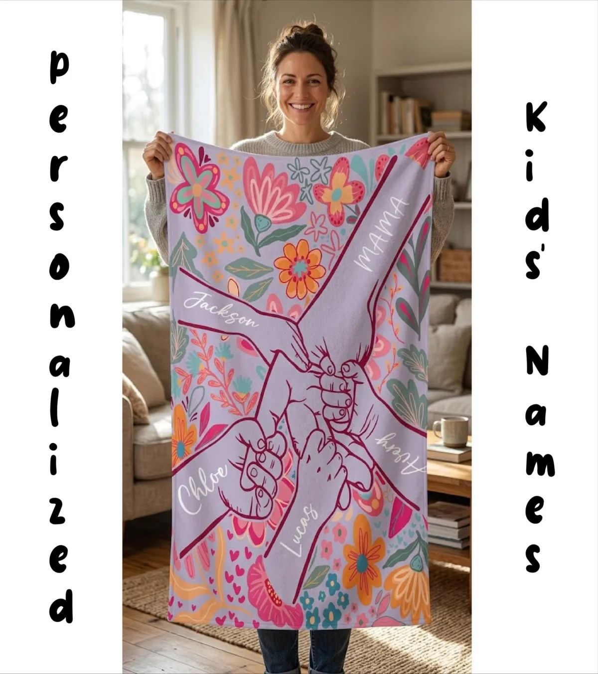 Personalized Beach Towel with Kids Names • Custom Name Pool Towel for Mom • Summer Gift for Her • Oversized Custom Microfiber Beach Towel