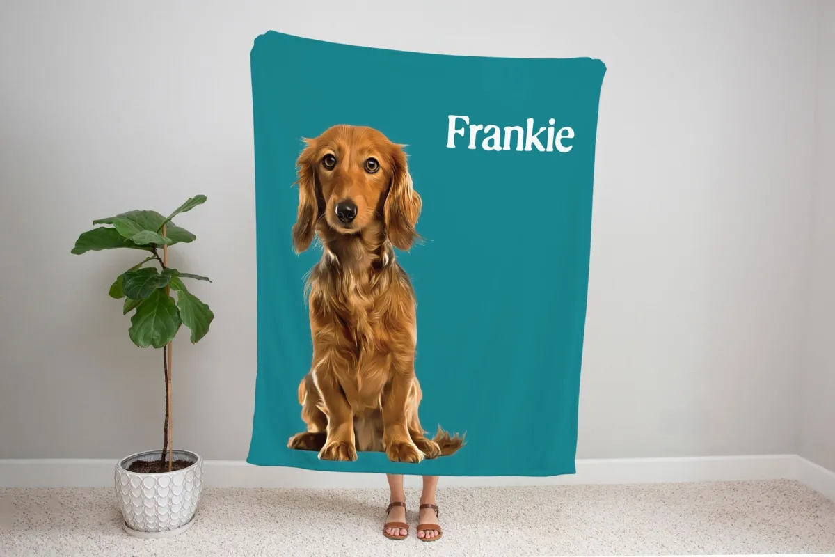 Oil Paint Pet Photo Blanket, Gift For Dog Lovers, Pet Memorial Gifts, Personalized Gift, Pet Photo and Name Blanket, Dog/Cat Blanket Gift