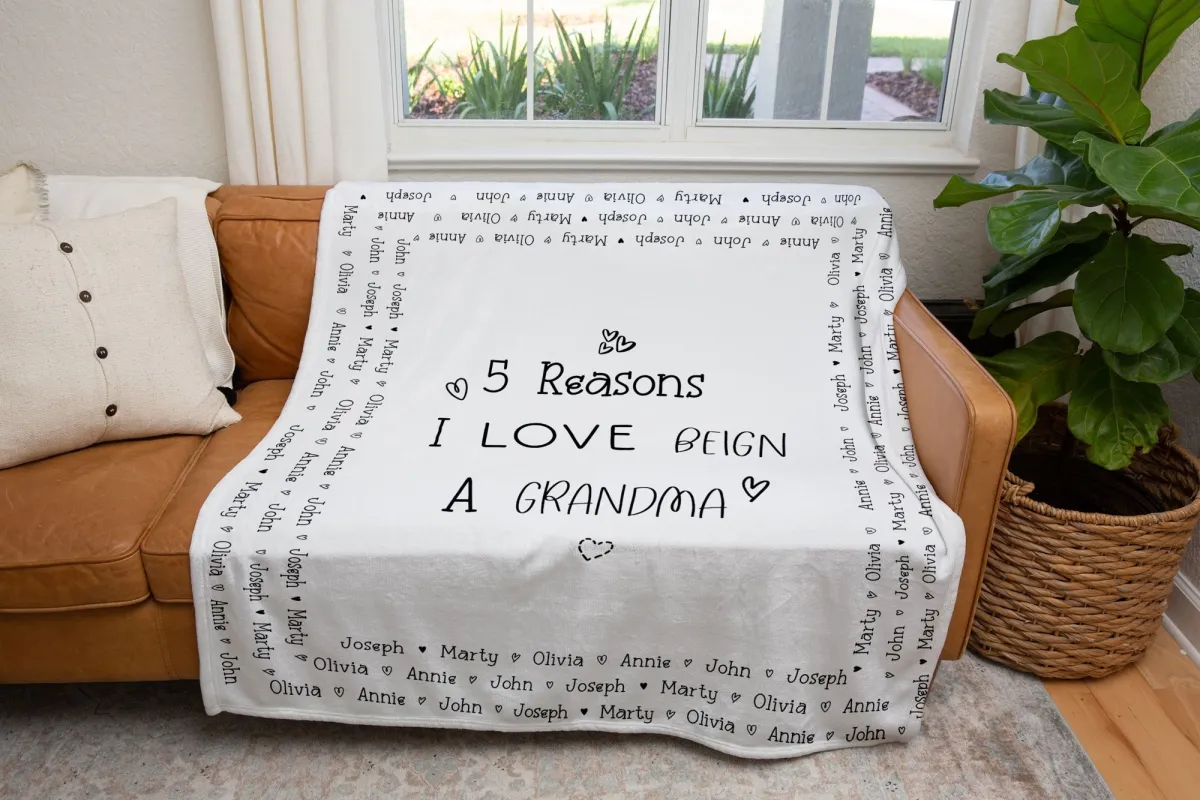 Custom Blanket For Grandma, Personalized Grandma/Grandpa Couch Throw, Gift From Grandchildren, Mothers Day/Fathers Day Christmas Present