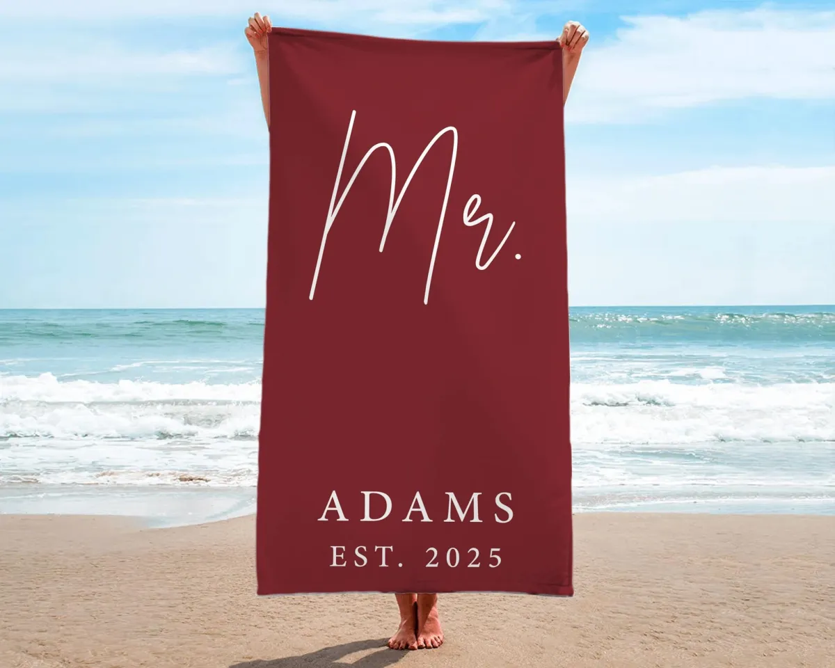 Mr. and Mrs. Custom Beach Towel, Bride Beach Towel, Personalized Beach Towel, Custom Beach Towel,Bachelorette Bride Beach Towel