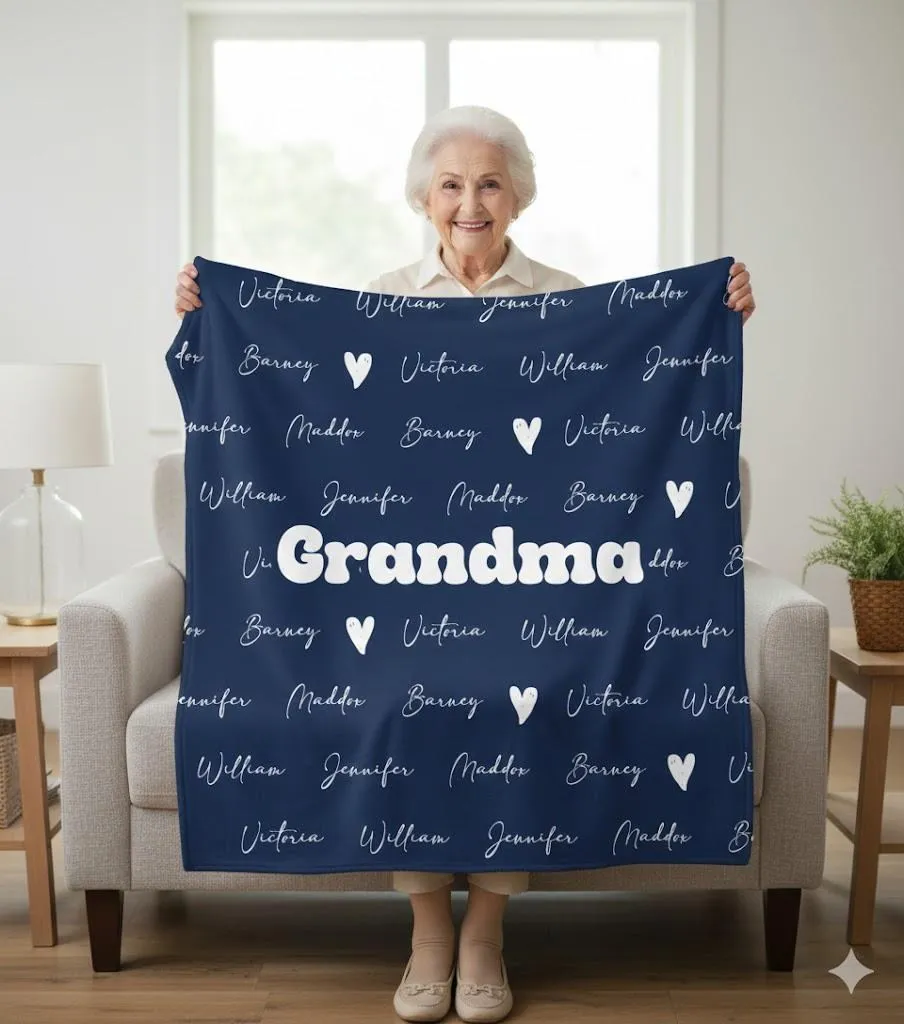 Personalized Grandma Blanket, Family Name Throw, Mamaw Keepsake Gift for Grandparents, Christmas, Thanksgiving