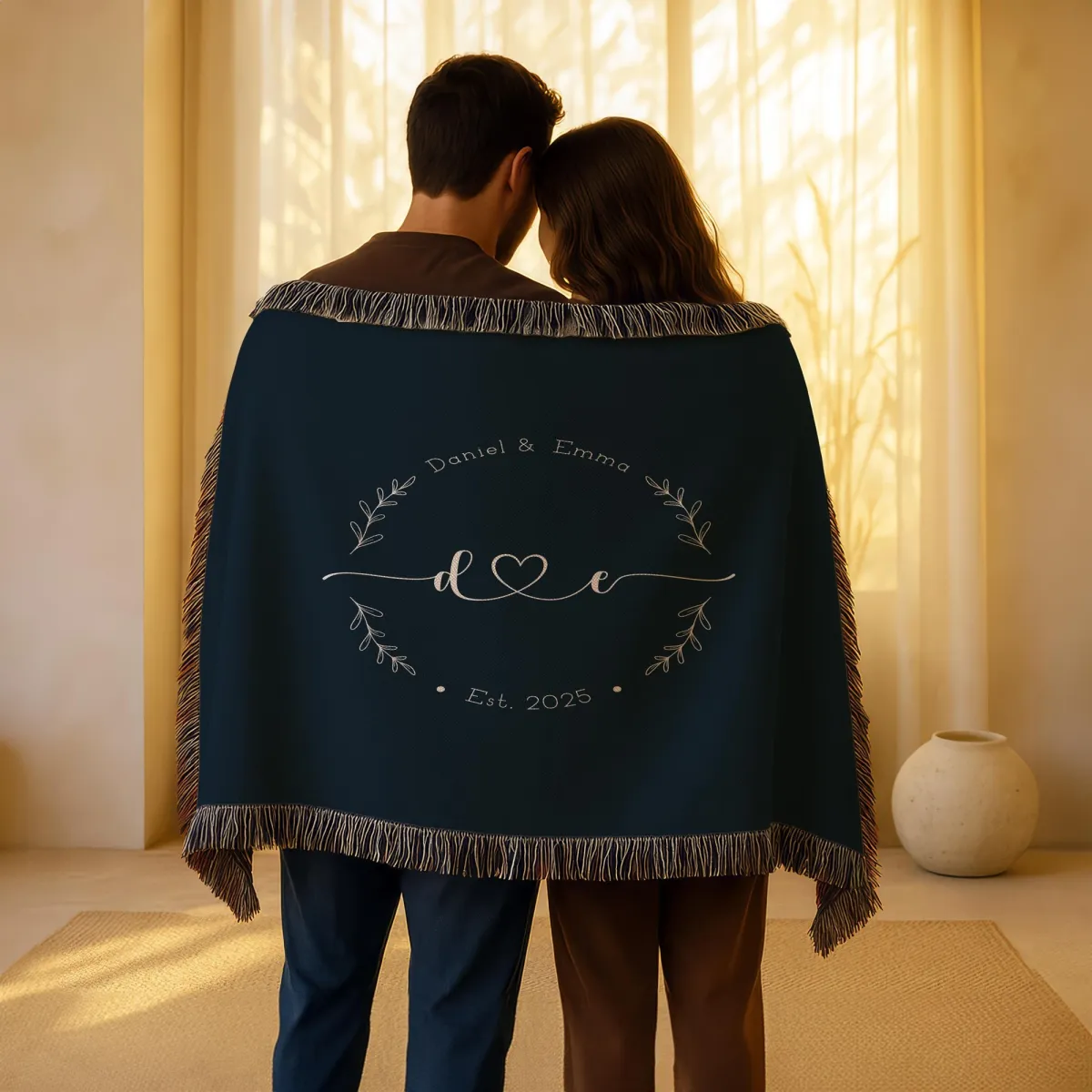 Personalized Wedding Blanket, Woven Tapestry With Initials, Wedding Anniversary Gift, Christmas Present For Family, Gift For Parents