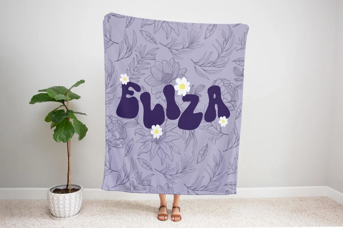 Custom Retro Name Blanket, 70s Groovy Floral Throw, Hippie Style Personalized Blanket, Vintage Boho Gift, Cozy Home Blanket