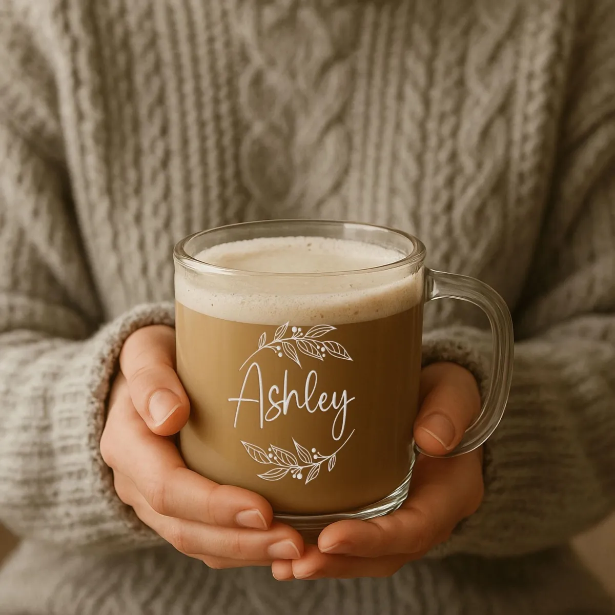 Custom Glass Coffee Mug, Personalized Name or Initial Cup, Engraved Latte Mug, Bridesmaid Gift, Birthday or Mother Gift, Christmas Gift