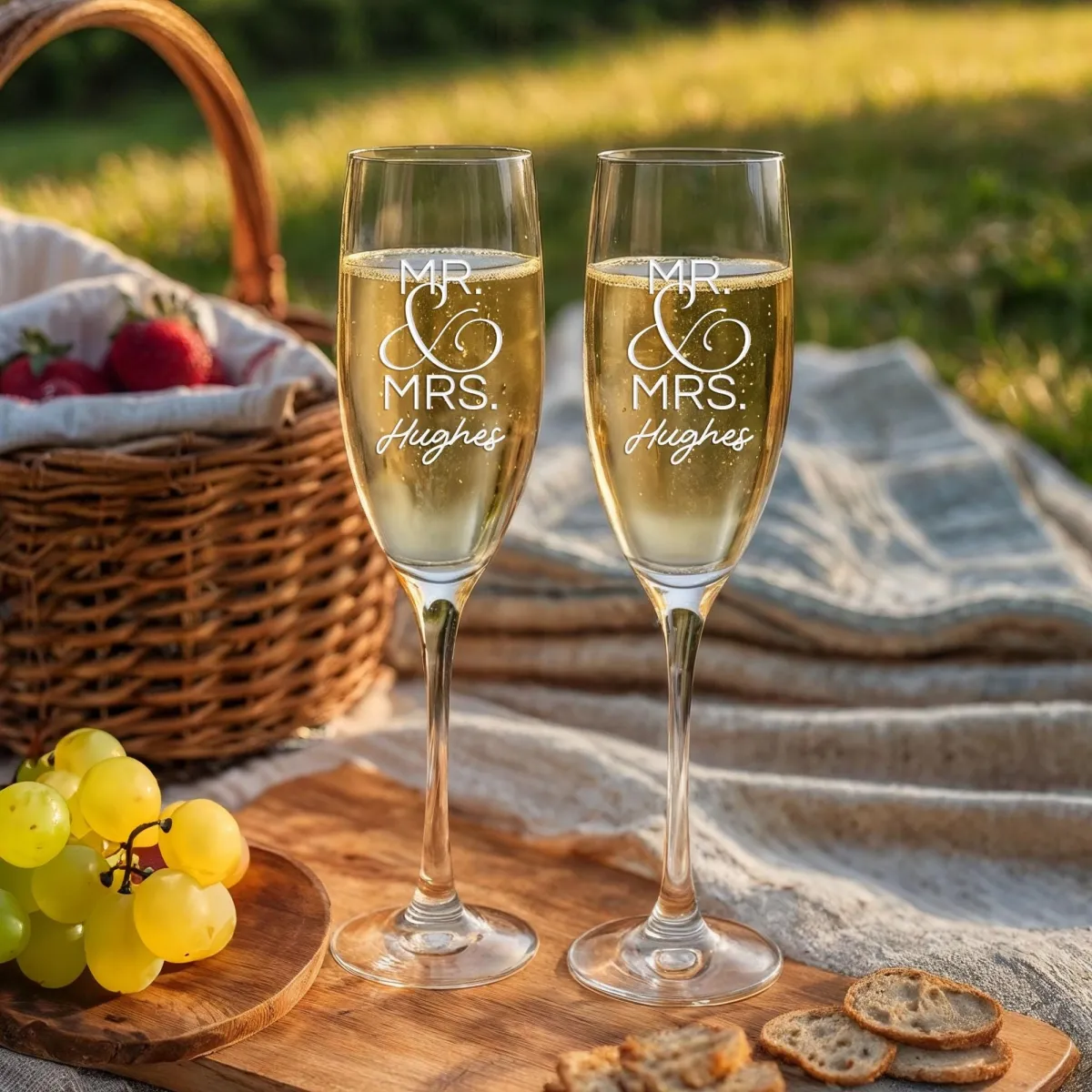 Custom Champagne Flutes – Set of 2 Personalized Toasting Glasses for Wedding, Anniversary, or Bridal Shower – Engraved Bride & Groom Gift
