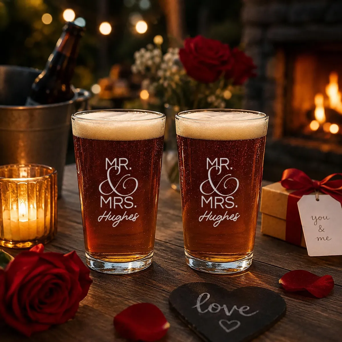 Personalized Couple Pint Glass Set, Engraved Mr & Mrs Beer Glasses, Custom Wedding Gift for Couple, Anniversary Gift, Newlywed Gift