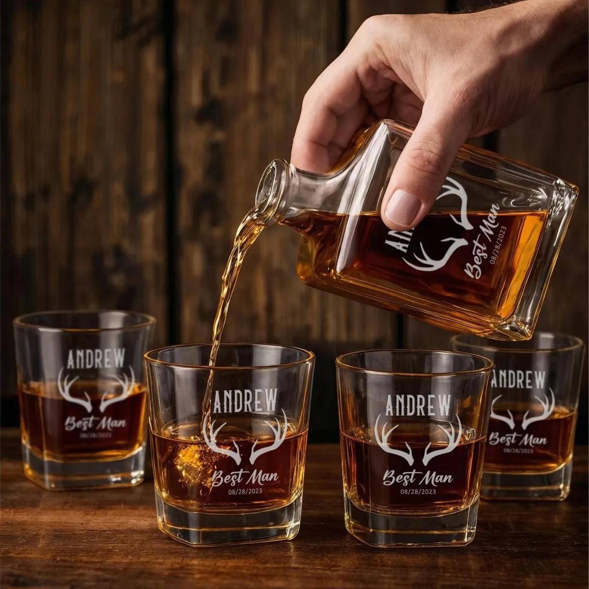 Engraved Whiskey Decanter Set for Groomsmen & Best Man Gift, Personalized Decanter and Glasses Set, Wedding Party Gift, Custom Barware Gift