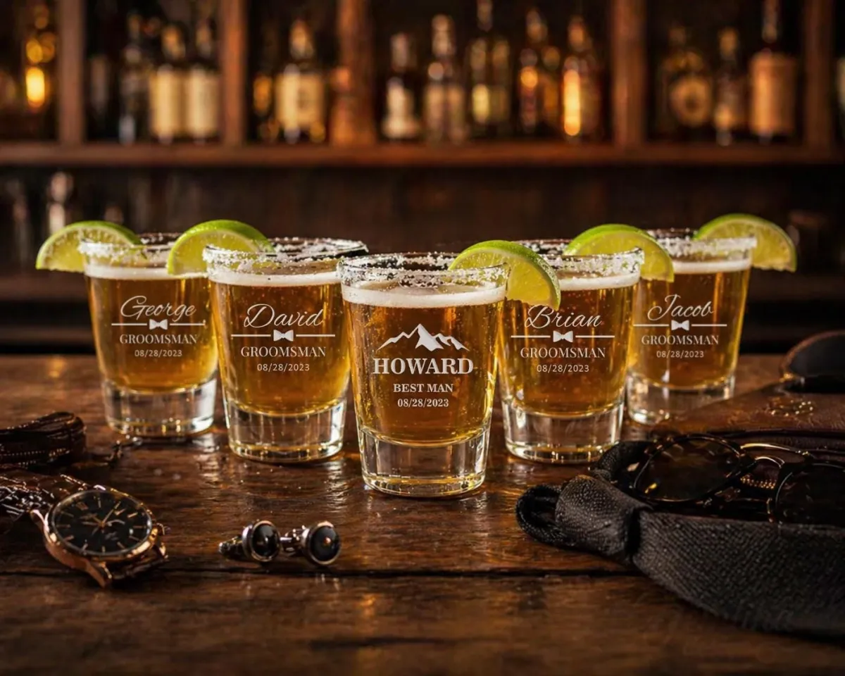 Personalized Groomsmen Shot Glass, Custom Engraved Shot Glass, Best Man Gift, Wedding Party Favor, Groomsman Proposal Gift, Custom Barware