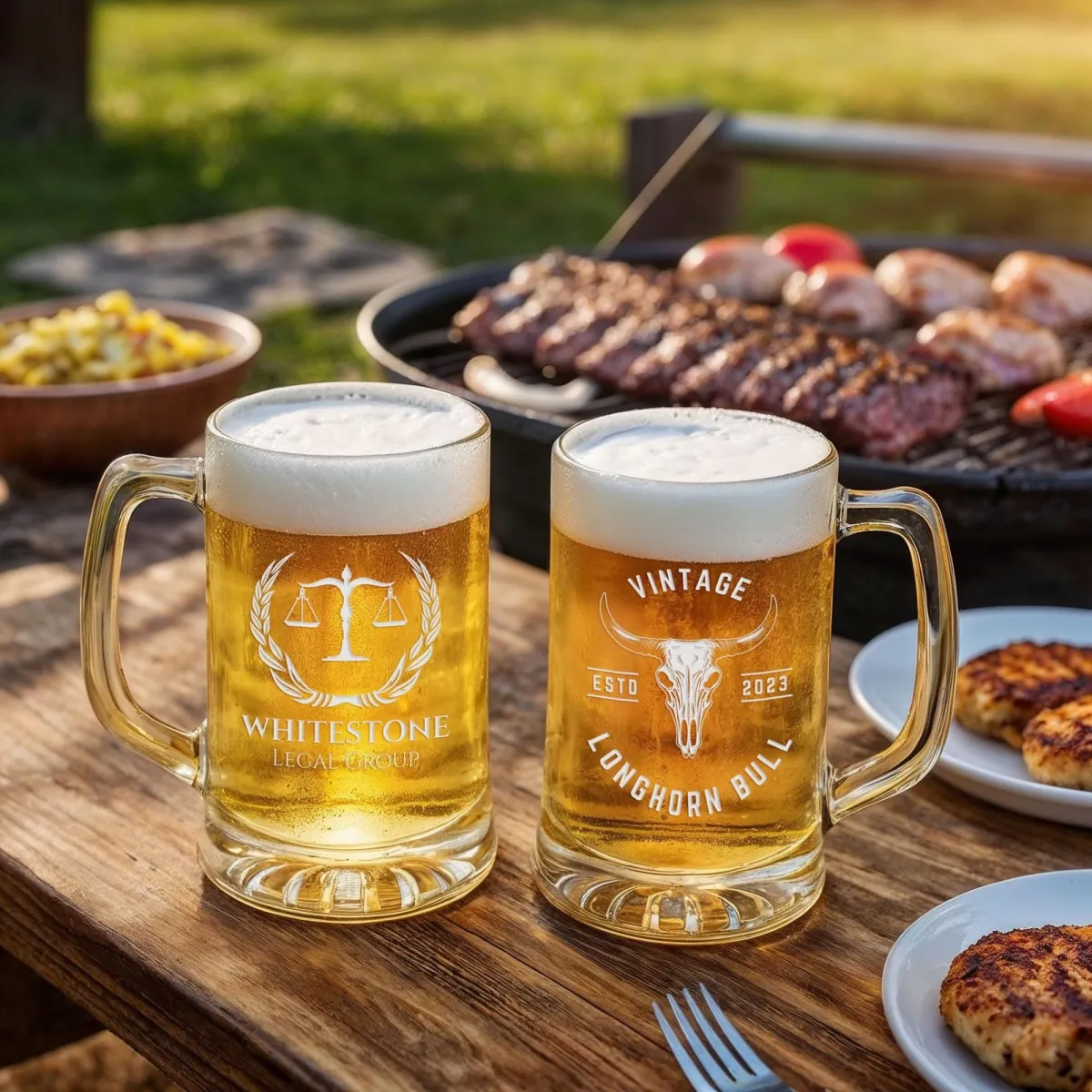 Custom Logo Beer Mug with Handle – Personalized Engraved 14oz & 25oz Glass Stein, Groomsmen, Wedding, Corporate, Business, Beer Lover Gift