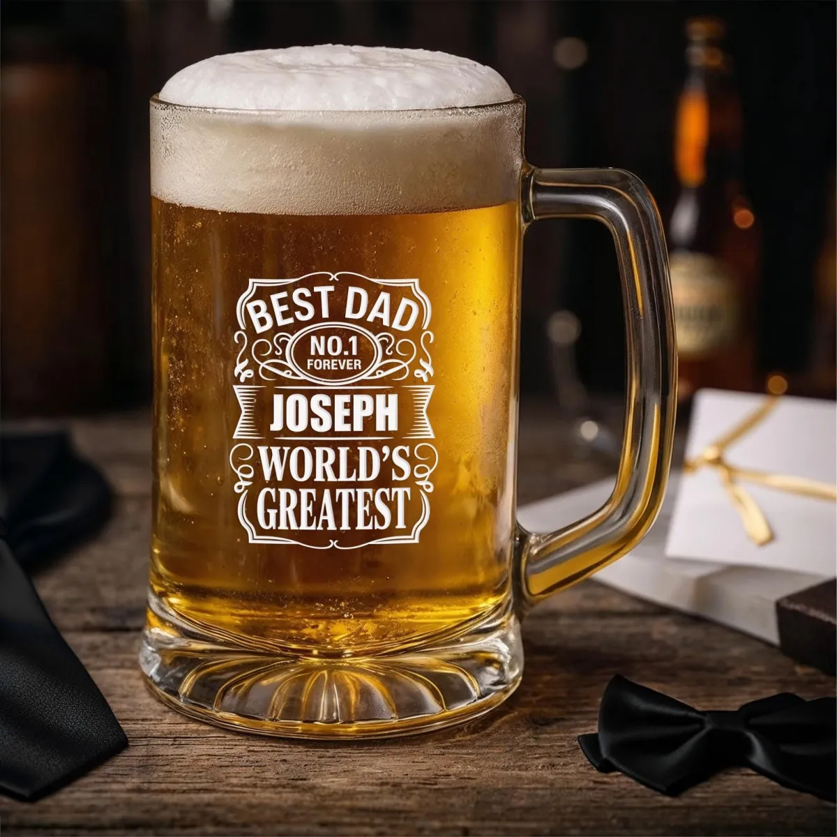 Personalized Father’s Day Beer Mug, Engraved “Best Dad” Glass, Custom Name Beer Stein Gift for Dad, Grandpa, Husband, BBQ Gift Idea