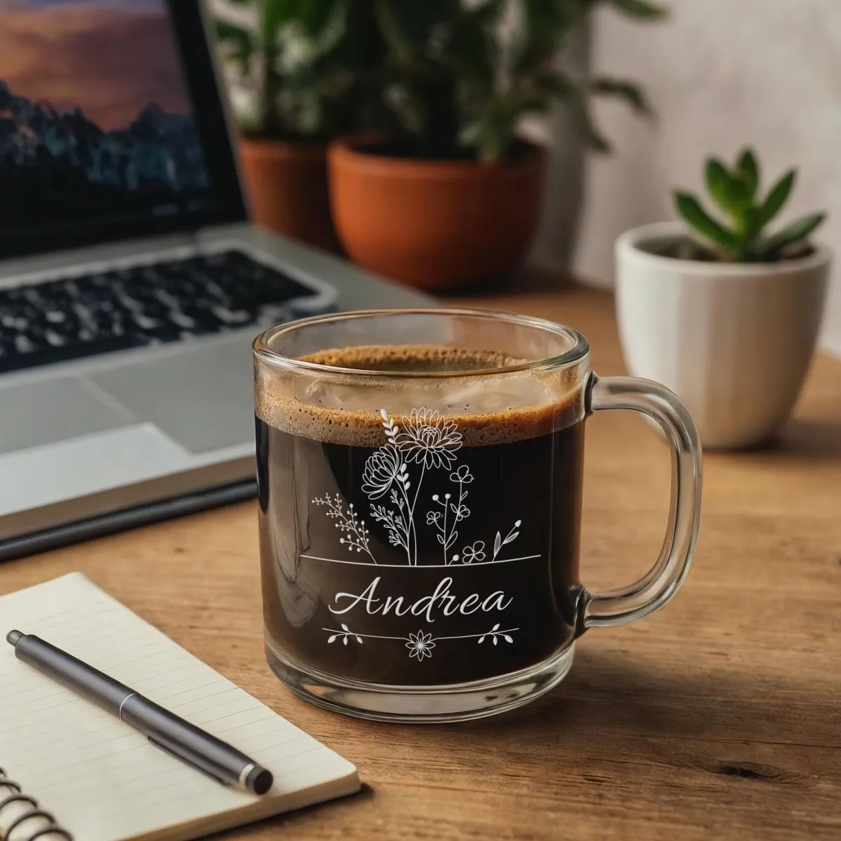 Personalized Birth Flower Mug, Custom Glass Coffee Cup with Name, Birth Month Flower Gift, Birthday Present, Mother Gift,Bridesmaid Proposal