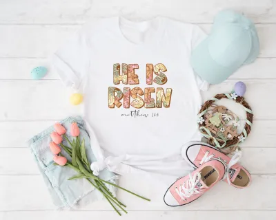 He Is Risen Shirt, Easter He is Risen Shirt, He Lives Tshirt, Bible Verse Shirt, Flower Easter Shirt For Women, Jesus Shirt, Gifts for Eastr