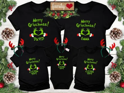 Custom Grinch Squad Shirt, Grinch Heart Shirt, Matching Family shirt, Christmas Custom Shirt, Custom Family Shirts, Merry Christmas Tee