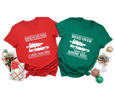 Christmas Couple Matching Shirt, Bend Over and I'll Show You Shirt, Griswold Family Shirt, Christmas Vacation Shirt, Christmas Tree T-Shirt