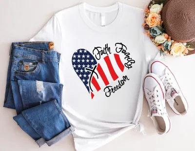 Faith Family Freedom Shirt, Heart Shaped America Flag Shirt, 4th of July Tshirt, Freedom Shirt, Love USA Shirt, Independence Day Shirt