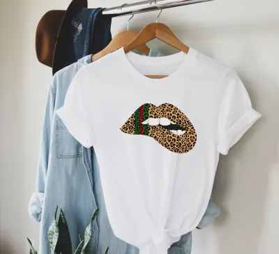 Leopard Print Biting Lips T Shirt, Fashion Lover Gift, Leopard printed Lips, Casual Shirt
