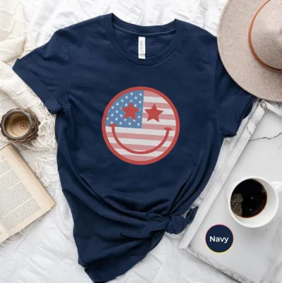 Retro Smiley USA Flag Shirt, 4th of July Tee, Retro Funny Fourth Shirt, Womens 4th Of July Shirt, America Patriotic Shirt, Independence