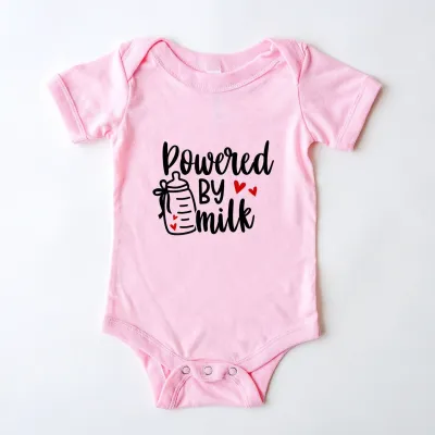 Baby Shower Onesie, Powered By Milk Cute Baby Onesie, Newborn Baby Bodysuit, Funny Baby Bodysuit, Baby Shower Gift, Baby Announcement