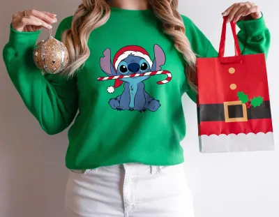 Stitch Christmas Sweatshirt, Santa Stitch Hoodie, Disney Christmas Sweatshirt, Christmas Candy Stitch, Stitch and Lilo Christmas Sweatshirt