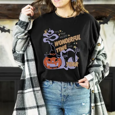 Vintage Halloween Shirt, Retro Halloween, It's the Most Wonderful Time of the Year, Black Cat, Pumpkin Shirt, Retro Fall shirt, Trending now