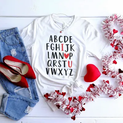 Alphabet I Love You Valentine's Day Shirt, Valentines Day Gift, Couples Gift, Love Tee, Girlfriend Gift, Love Heart, Love Tee, Youth Tee