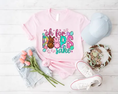 Oh for Peeps Sake Shirt, Easter Shirt Gift for Children, Funny Kids Easter Shirt, Christian Easter Shirt, Easter Bunny and Leopard Shirt