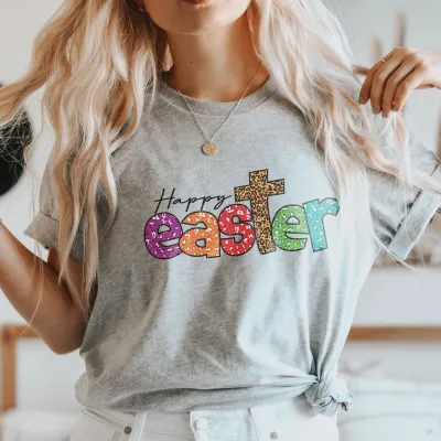 Happy Easter Shirt, Womens Easter Shirt, Leopard Print Easter Day Shirt, Easter Bunny Shirt, Easter Family Shirt, Easter Matching Shirt