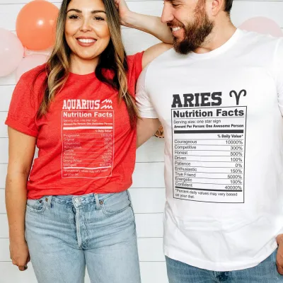 Zodiac Nutrition facts, Zodiac Shirt, Couple Astrology T-shirt, All of Horoscope, Birthday Gift for Interested in Astrology, Zodiac Sign