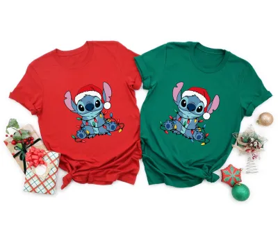 Stitch Christmas Shirt, Santa Stitch Shirt, Disney Christmas T-Shirt, Custom Christmas Stitch Tee, Stitch Lilo Christmas Gift, Xmas 2024