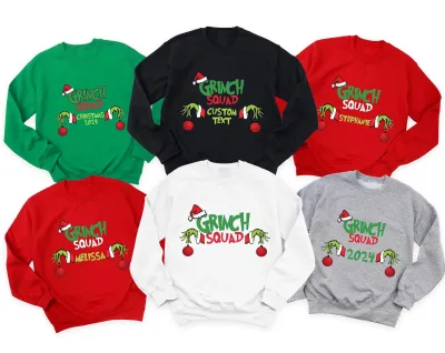 Custom Grinch Squad Sweatshirt, Christmas Grinch Squad Hoodie, Christmas Custom Sweatshirt, Christmas Sweathirt, Grinchmas 2024 Sweatshirt