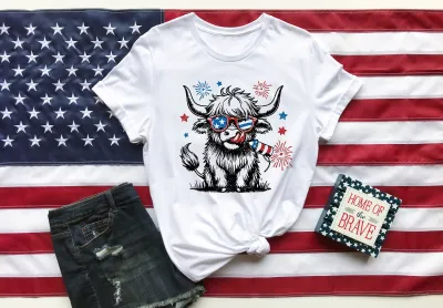 4th July Heifer T-Shirt, Retro 4th of July Shirt, Funny Cute Western Cow Tshirt, USA Independence Day Shirt, Gift for 4th of July Tee