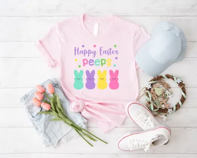 Happy Easter Peeps Shirt, Gift For Bunny Lover Tee, Easter Day Peeps T-shirt, Family Easter Rabbit Clothing, Easter Bunny Tee