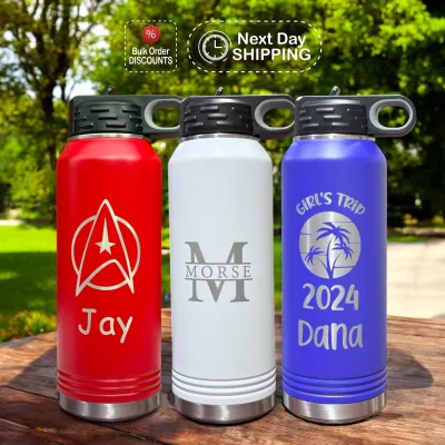 Personalized Laser Engraved Water Bottle With Custom Logo, Company Logo, Custom Text, Stainles Steel Insulated Water Bottle, Christmas Gift