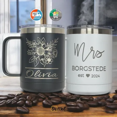 Personalized Laser Engraved 15 Oz Coffee Mugs, Monogram Coffee Mug, Custom Mug Gift, Bulk Order, Custom Logo, Gift For Dad, Christmas Gift