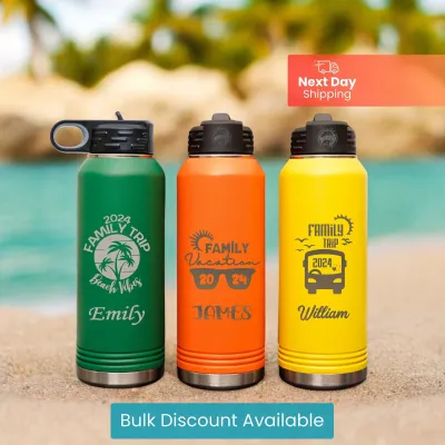 Personalized Family Vacation Water Bottle, Family Trip Water Bottle, Laser Engraved Water Bottle, Beach Vacation Cups, Custom Name Bottle