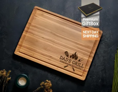 Personalized Dad Cutting Board, Father's Day Gift Cutting Board, Bamboo BBQ Board for Him, Custom Engraved Gift for Dad, Grill Lover Board