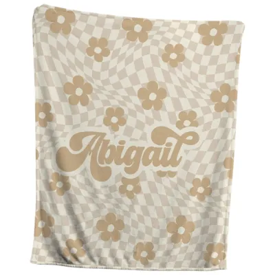 Personalized Daisy Checkered Blanket with Name, Retro Style Baby Custom Blanket Gift, Birthday Gift, Kids Blanket, Toddler Christmas Gift