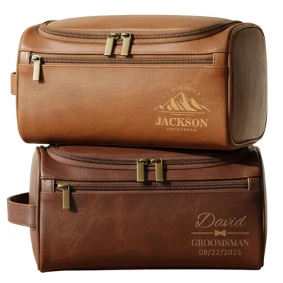 Personalized Travel Leather Toiletry Bag for Men, Custom Leather Waterproof Toiletry Bag